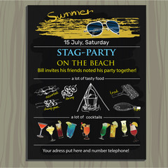  stag-party invite on the beach. Holiday, vacation, invitation c