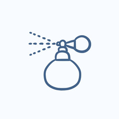 Perfume bottle spraying sketch icon.