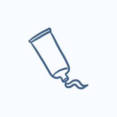 Cream tube and stroke sketch icon.