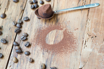 Dark chocolate truffles with cocoa powder