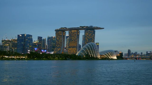 Panning shot of Singapore after sunset