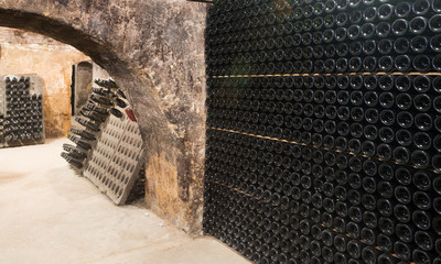 wine glass  bottles fermenting  in   cellar