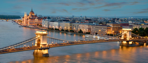 The picturesque landscape of the Parliament and the bridge over