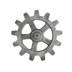 Silver cog cogs on white