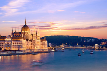 The picturesque landscape of the Parliament and the bridge over