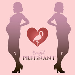 Beautiful pregnant, vector image with silhouette pregnant and flamingo