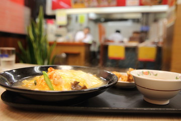 fried rice , Japanese fried rice with egg and seafood with soup