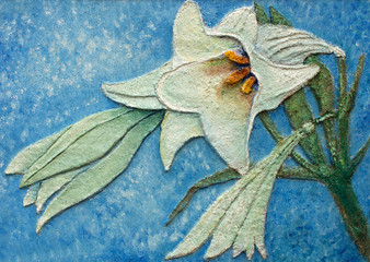 amazing big lily relief original oil painting on canvas, piece of art gallery collection, .