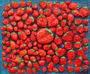 original oil painting on canvas impressionism, strawberries inspiration, big strawberry in the center - everybody going around the big things, big strawberry in the center