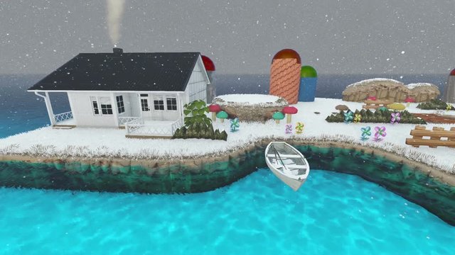 isolate home at rectangle ocean island at snow time