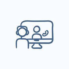 Online education sketch icon.