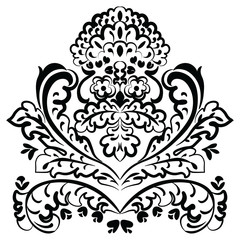 Vector lace floral element in Eastern style. Ornamental lace pattern for wedding invitations and greeting cards, backgrounds, fabrics, textile. Traditional decor. Black