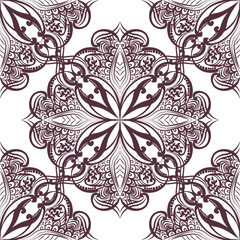 Vector floral round element in Eastern style. Ornamental lace pattern for wedding invitations and greeting cards, backgrounds, fabrics, textile. Red color decor