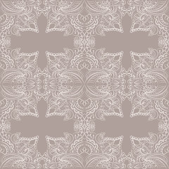 Vector classic decor pattern element in Eastern Style. Ornamental lace pattern for wedding invitations and greeting cards, backgrounds, fabrics, textile. Taupe color