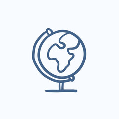 World globe on stand sketch icon.