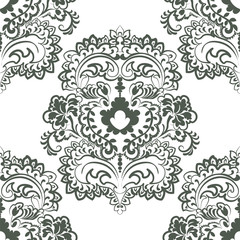 Vector floral pattern in Oriental style. Ornamental lace pattern for wedding invitations and greeting cards, backgrounds, fabrics, textile. Traditional decor. Dark green thyme color