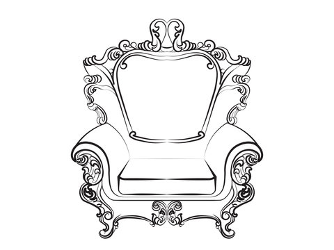Royal Imperial Armchair in Rococo style with damask luxurious ornaments. Vector