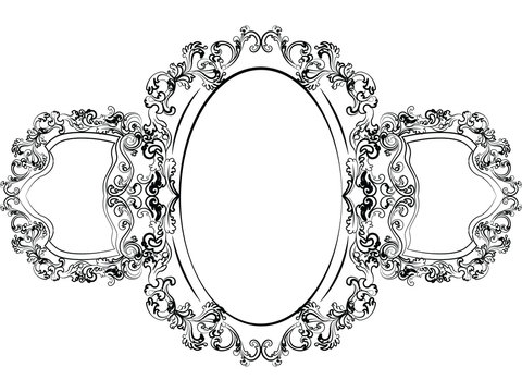 Baroque Imperial style furniture. Mirror frame set with luxurious rich ornaments. Vector sketch