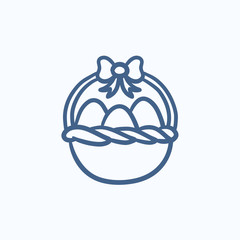 Basket full of easter eggs sketch icon.