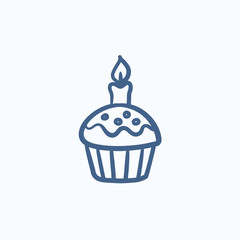 Easter cupcake with candle sketch icon.