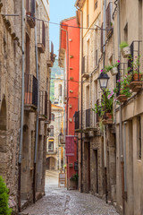 Fototapeta na wymiar Small street in the medieval village of Besalu, Catalonia, Spain