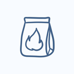 Take-away meals package sketch icon.