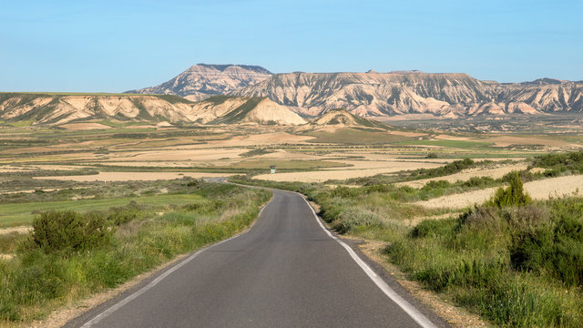 Road through the Bardenas Reales Natural Park in Navarre, Spain