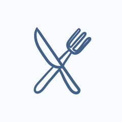 Knife and fork sketch icon.