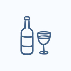 Bottle of wine sketch icon.