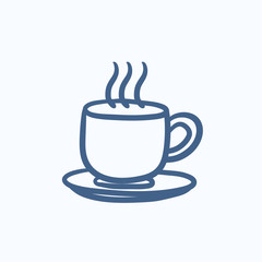 Cup of hot drink sketch icon.