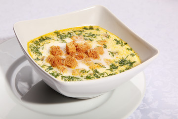 Cheese soup with croutons