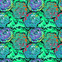 Vector seamless pattern with peony flowers