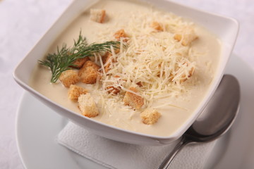 Cheese soup with croutons
