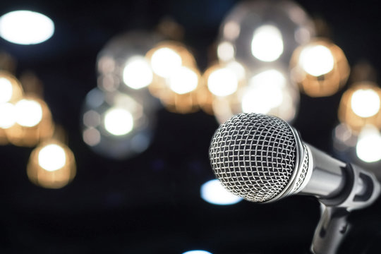 microphone on night bokeh background