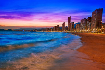 Benidorm skyline at sunset beach in Alicante