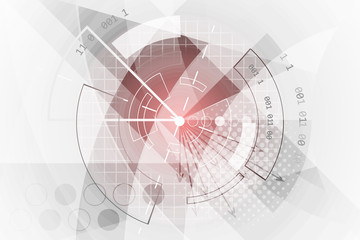 Technological abstract background. Vector banner with red glow, grid, halftone effect and cogwheel.