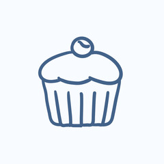Cupcake with cherry sketch icon.