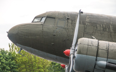 Old abandoned Soviet era aircraft, propeller and nose detail 
