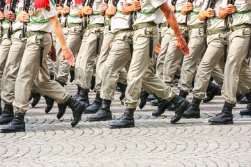 Close-uo of Military parade during the ceremonial