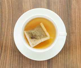 Hot tea in a white cup