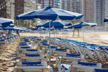 Benidorm sunrise with hammocks and parasol