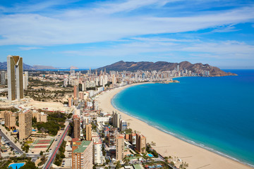 Benidorm beach aerial skyline in Alicante