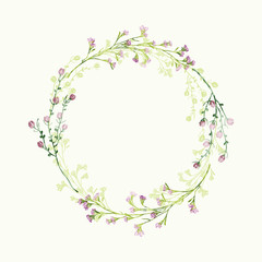 Obraz na płótnie Canvas Vector watercolor round floral frame. Hand draw romantic herbal border