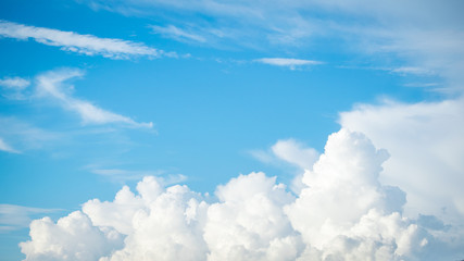 Fantastic soft white clouds against blue sky with copy space for background design