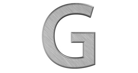 Naklejka premium The 3d rendering of the letter G in brushed metal on a white iso