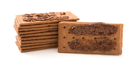 Fototapeta premium chocolate flavor sandwich biscuits opened on a white background