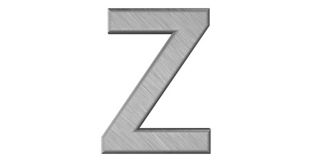 The 3d rendering of the letter 0 in brushed metal on a white iso