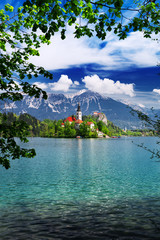 Amazing View On Bled Lake. Springtime or summertime in Slovenia.