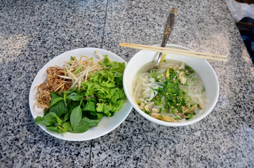Vietnamese noodle soup with chicken vietnam style called Pho