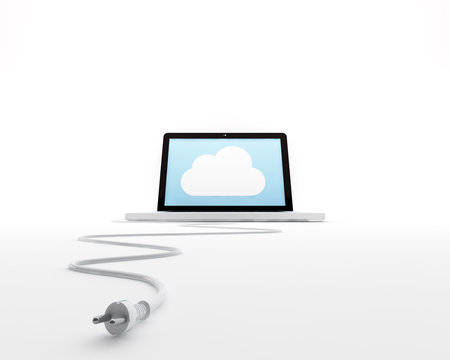  Cloud icon on the screen of laptop with a plug. 